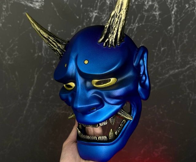 日本の般若面 青鬼の仮面 侍の仮面 着用可能な鬼の仮面 - ショップ