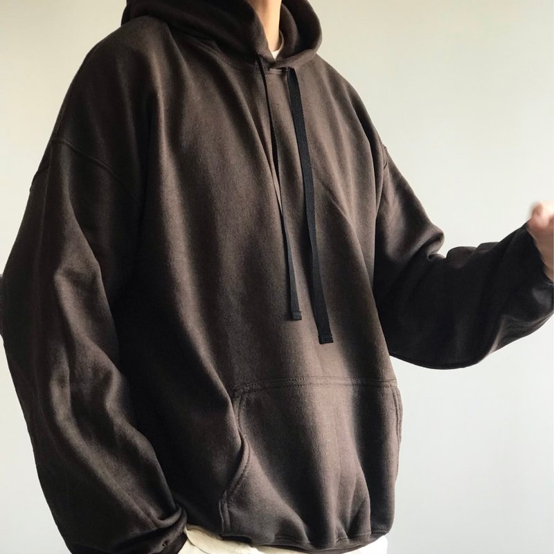 Big silhouette hoodie / choco brown / plain / hand embroidery / unisex - Unisex Hoodies & T-Shirts - Cotton & Hemp Brown