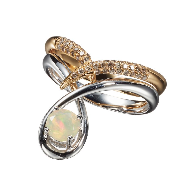 澳寶彩鑽二合一時尚戒指套裝 極簡主義14k戒指 結婚求婚戒指組合 - 戒指 - 貴金屬 多色