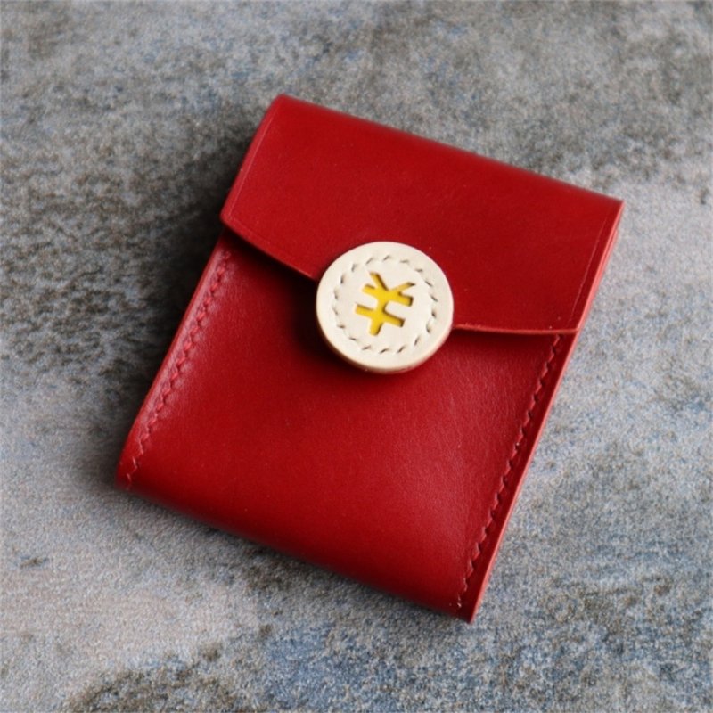 Original red envelope genuine leather New Year's gift creative children's card bag coin purse niche design pure handmade - ที่ใส่บัตรคล้องคอ - หนังแท้ สีแดง