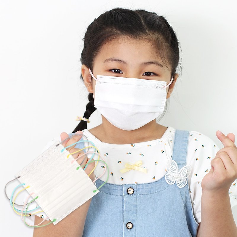 Juwei [Children's Medical Mask-Pure White] Big Child/Small Face Flat Mask Jump Color Ear Straps Made in Taiwan - Face Masks - Other Materials 