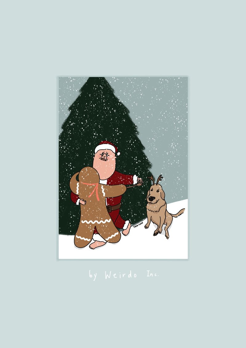 【聖誕卡片】與薑餅人共舞 - 卡片/明信片 - 紙 綠色