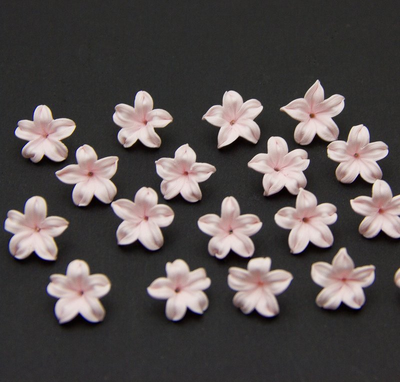 Pink flower beads polymer clay 12-14mm, Small flower beads for jewelry making - 零件/散裝材料/工具 - 塑膠 粉紅色