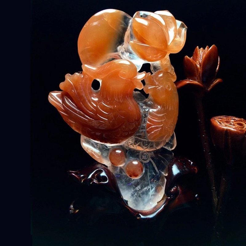 收藏級天然紅水晶鴛鴦戲水擺件 雕工精美 色澤紅潤 難得精品 - 其他 - 水晶 
