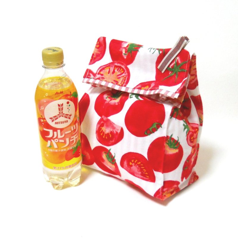 夏野菜が食べたくなるランチバッグMサイズ　トマト【再販】　保冷バッグとクリップ付 - 其他 - 棉．麻 紅色
