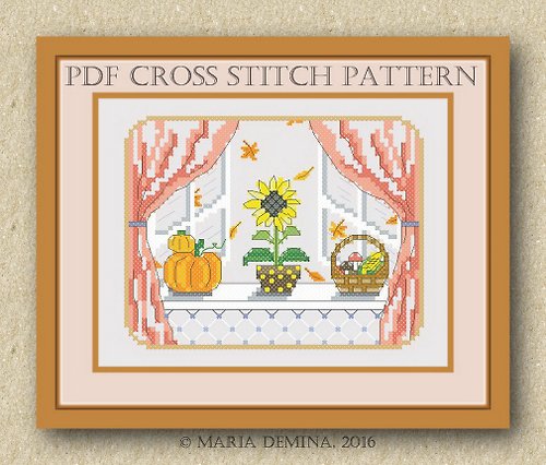 LittleRoomInTheAttic October Window PDF cross stitch pattern