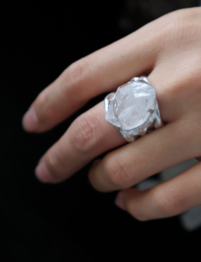 Raw whitening crystal raw stone ore Silver open ring - General Rings - Sterling Silver Silver