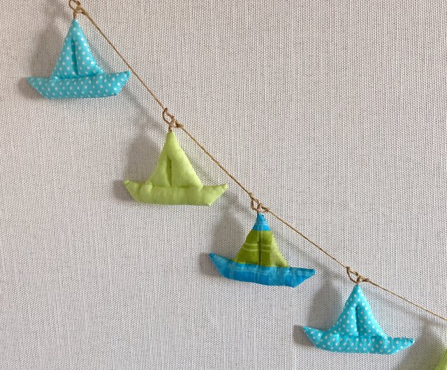 Terracotta, blue, gray, mustard linen boat garland, Sail boat decor - Shop  Anelle Toys Wall Décor - Pinkoi