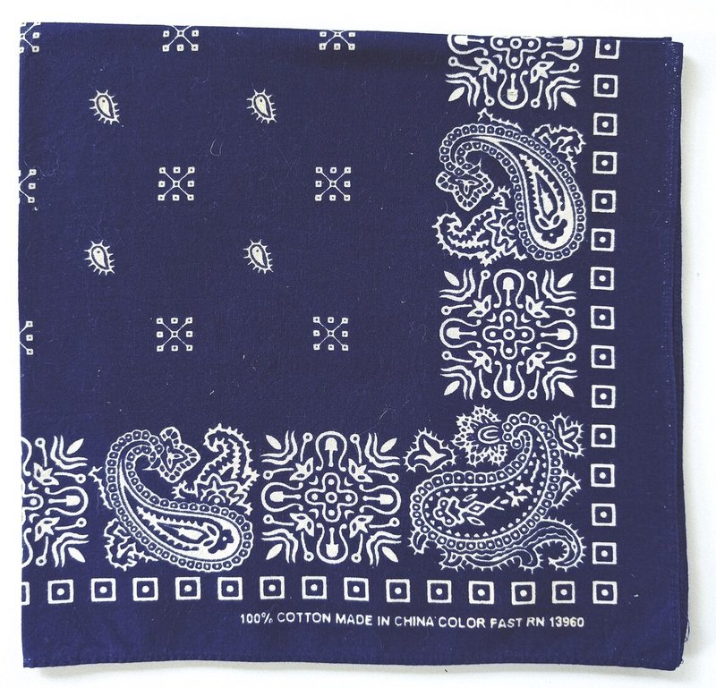Paisley Bandana, 21 x 21 inches, Cotton, RN13960, Color Fast 100% Cotton - 絲巾 - 棉．麻 藍色