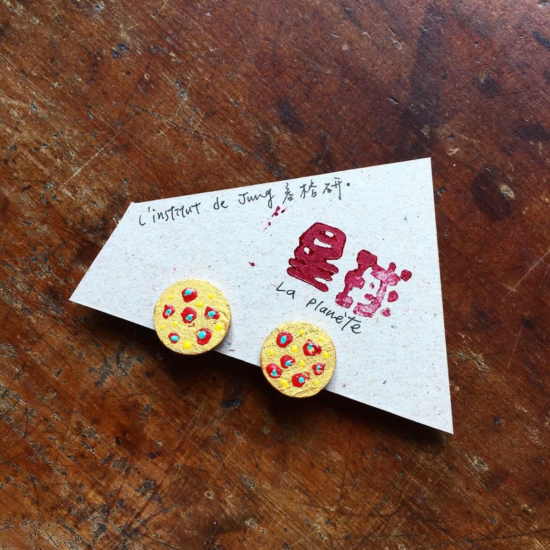 Spilling down the cells in the Milky Way_Hand-painted hand-made earrings/clip - Earrings & Clip-ons - Wood Gold