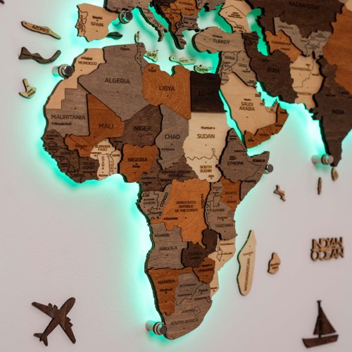 手作り世界地図 木製世界地図、プッシュピン付きLED世界地図、ロフト装飾、壁