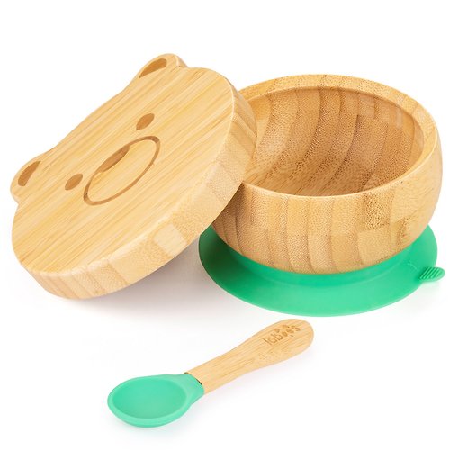 【LABOOS 樂舖】 天然環保生活 【LABOOS 樂舖】天然竹製兒童餐具-吸盤碗 兩用可愛熊蓋子 矽膠軟