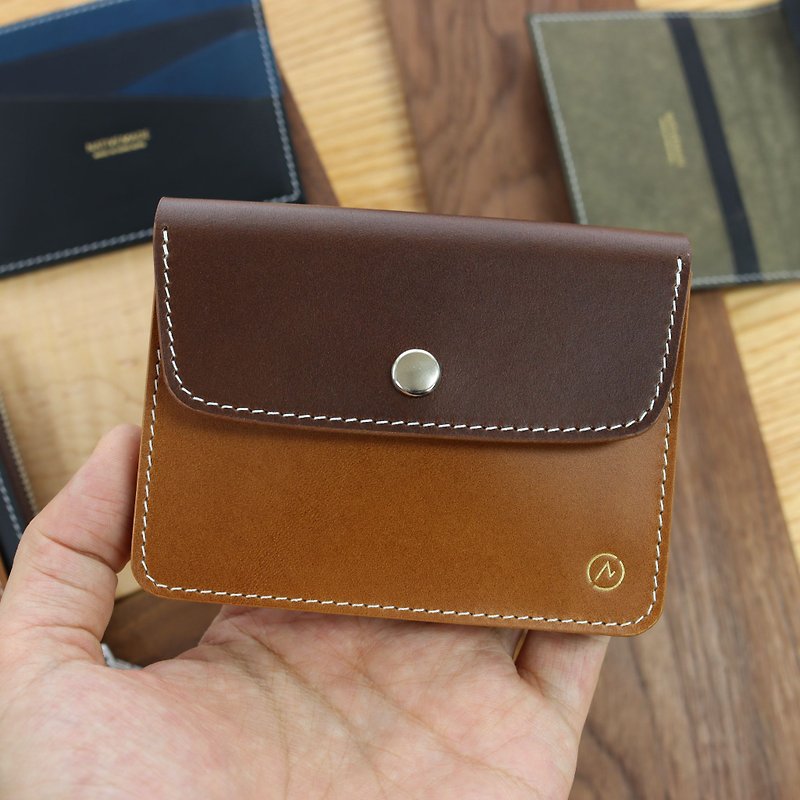Italian Leather Small Silver 3-Ply Buttero Short Clip Wallet Wallet - กระเป๋าสตางค์ - หนังแท้ สีนำ้ตาล