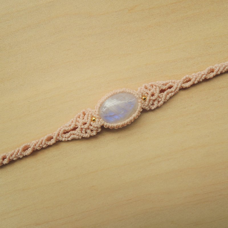 Blue Moon / natural stone x Brazilian wax silk cord bracelet - Bracelets - Gemstone Pink