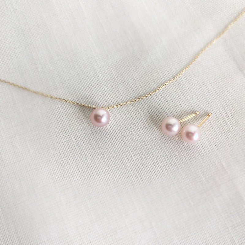 5mm or 6mm Dainty Pink Pearl Necklace and Earrings Set - สร้อยคอ - ไข่มุก ขาว