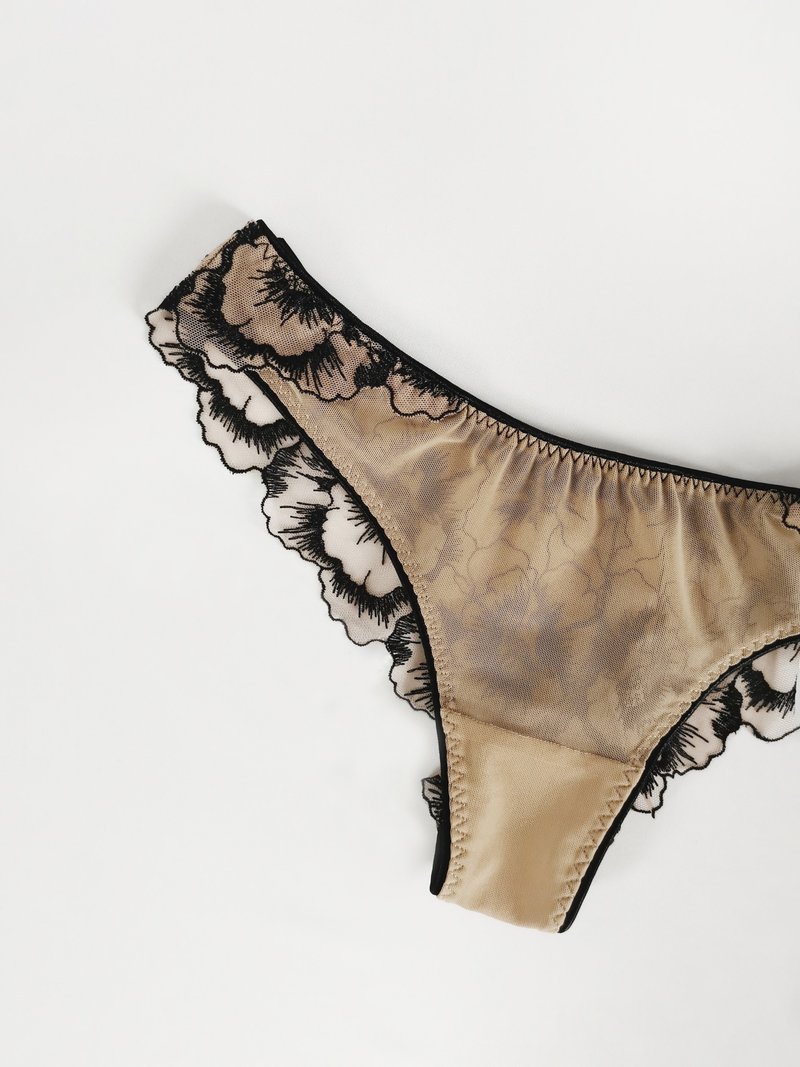 Floral lace brazilian panties - Cute lingerie - Women's sexy underwear - ชุดชั้นในผู้หญิง - เส้นใยสังเคราะห์ สีนำ้ตาล