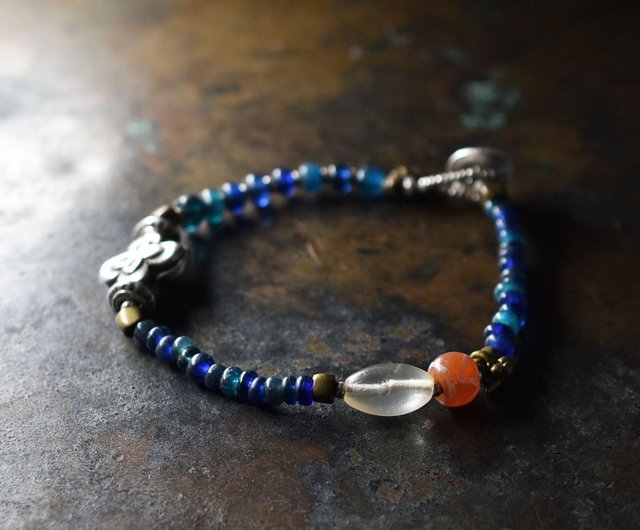 古代水晶とエッチドカーネリアン、oldヒマーチャルシルバー、old