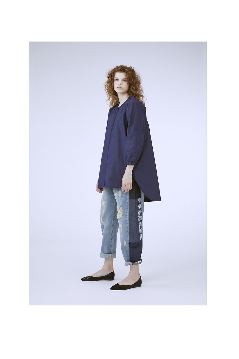 1702E1408 (stitching embroidered jeans) - Women's Pants - Cotton & Hemp Blue