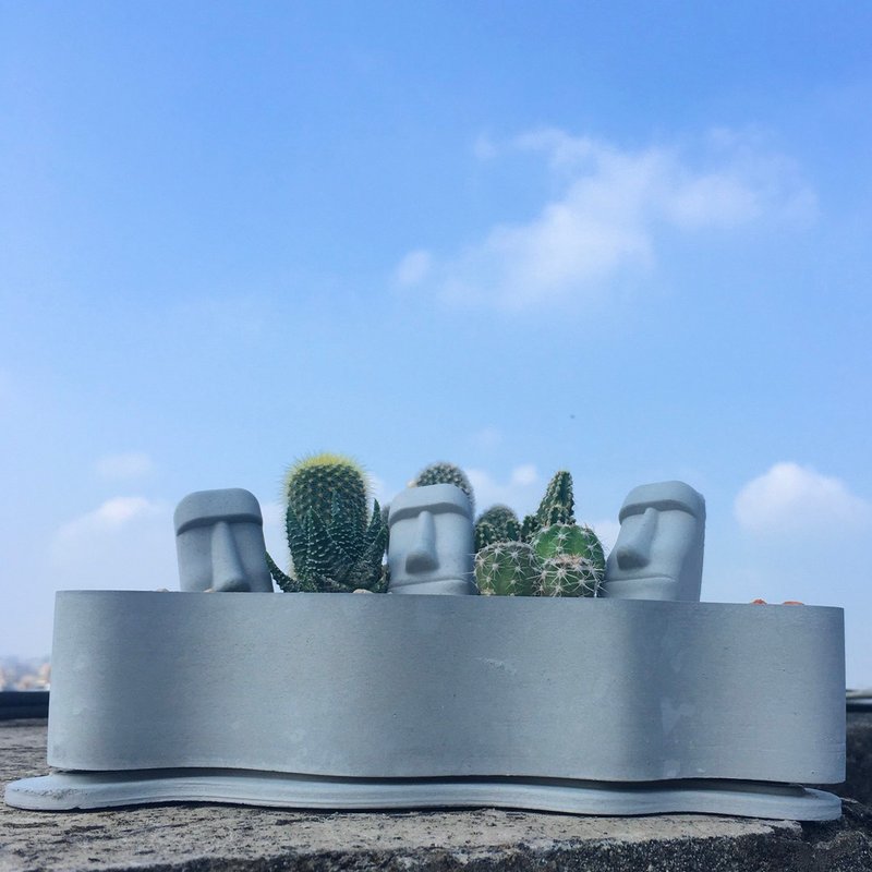 【摩艾島嶼】迷你仙人掌造景DIY 室內植栽 手作禮物 生日禮物 - 植栽/盆栽 - 水泥 灰色