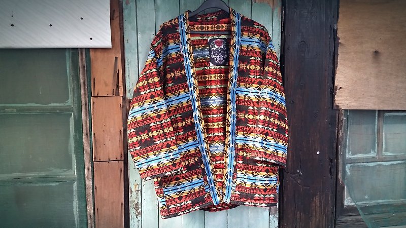 AMIN'S SHINY WORLD handmade custom color rainbow Indian national totem Jacquard full version smock coat - เสื้อแจ็คเก็ต - ผ้าฝ้าย/ผ้าลินิน หลากหลายสี
