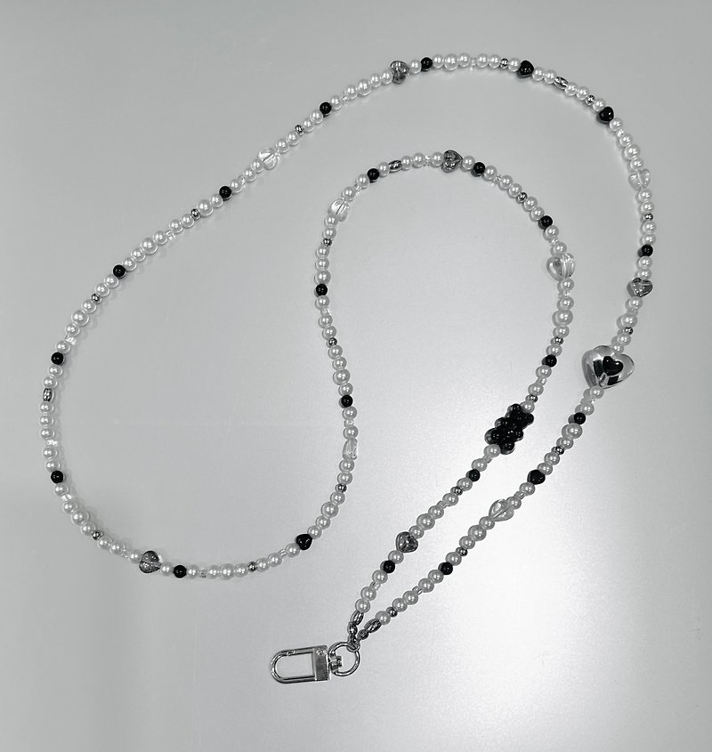 Black bear heart beaded cross-body mobile phone chain - Lanyards & Straps - Silver Black
