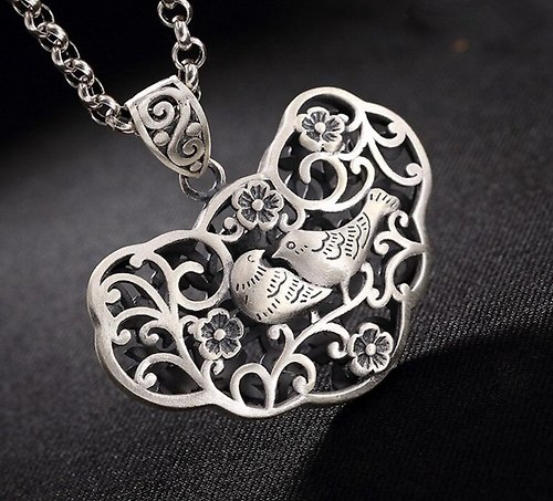 garyjewelry Real 999 Fine Silver Ethnic Heart-shape Hollow Pendant without Chain Engraved