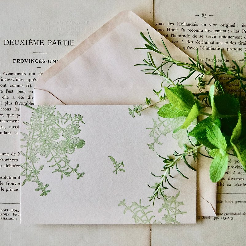 greeting card / mint rosemary thyme / 1card and 1envelope / letterpress printing - Cards & Postcards - Paper Green