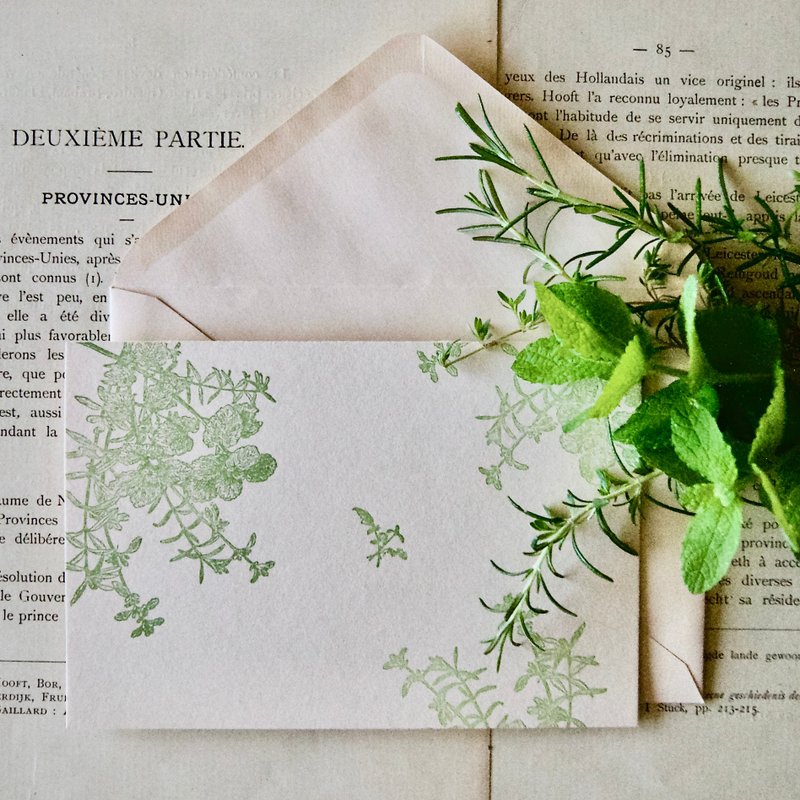 greeting card / mint rosemary thyme / 1card and 1envelope / letterpress printing - Cards & Postcards - Paper Green