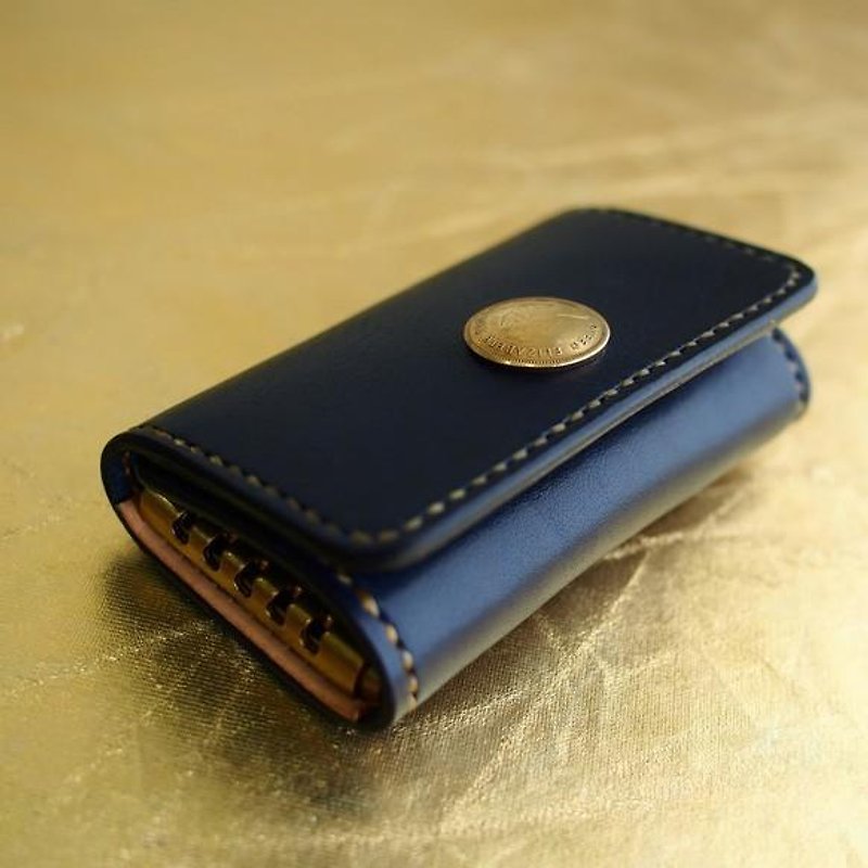 Indigo-dyed genuine leather key case Belgian leather Lugato can be personalized - ที่ห้อยกุญแจ - หนังแท้ สีน้ำเงิน