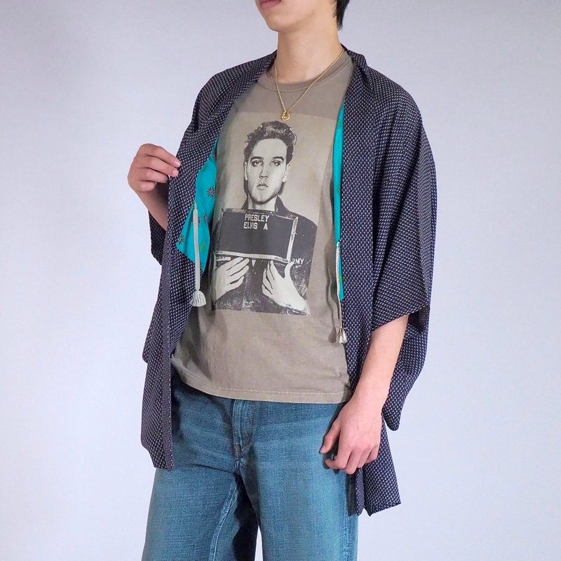 【日本製造】深藍色外罩男女通用、吉祥圖案、柔軟絲綢、禮物 - 帽T/大學T - 絲．絹 藍色