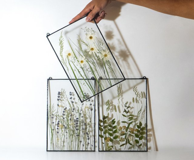 押し花ウォールアートセット | ボタニカルトリプティクフレーム | 本物