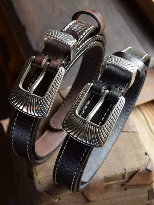 Retro Genuine Leather 2.5CM Pin Buckle Belt For Jeans