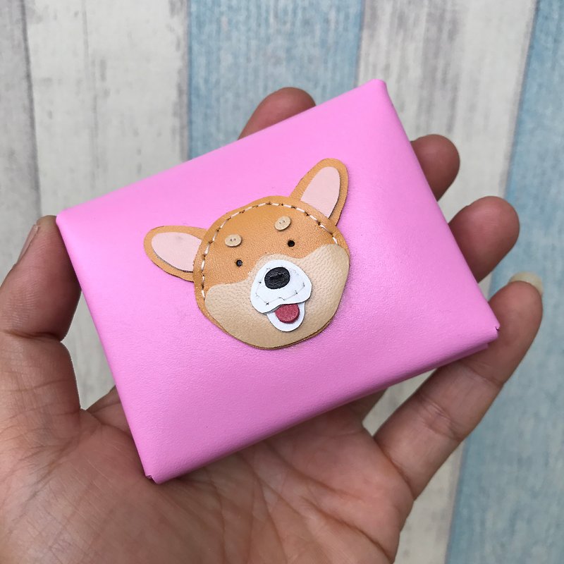 Handmade Leather Taiwan MIT Coki Dog Pink Coin Purse - Coin Purses - Genuine Leather Pink