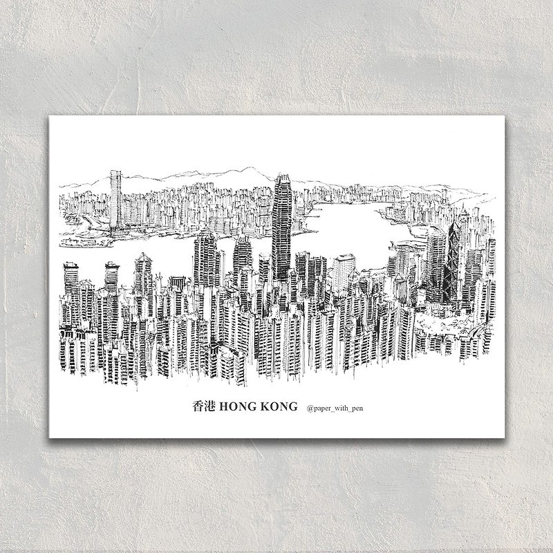 A6 Postcard 香港手繪街景明信片: 太平山頂 Hong Kong Peak - การ์ด/โปสการ์ด - กระดาษ 