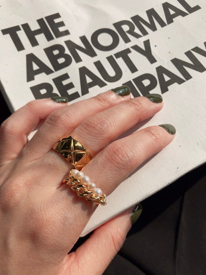 BRAID CHAIN - 14k 鍍金鏈條珍珠戒指 | 復古典雅 - 戒指 - 珍珠 