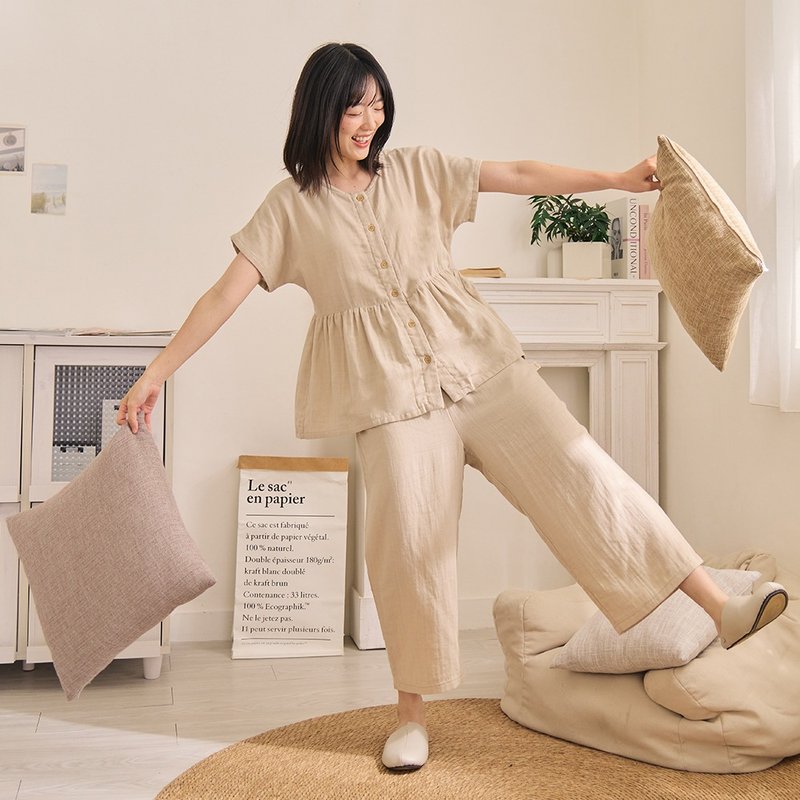 Breathing double yarn pajamas set - 2 colors in total - ชุดนอน/ชุดอยู่บ้าน - ผ้าฝ้าย/ผ้าลินิน หลากหลายสี