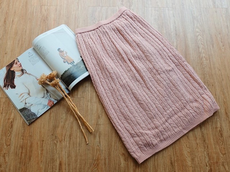 Vintage下著 / 冬季毛線編織裙 no.96 - 裙子/長裙 - 其他材質 粉紅色