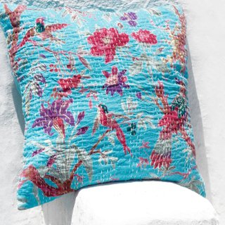 Flower Embroidered Pillow Case / Cotton Pillow Case / Printed Pillow Case / Ethnic Wind Pillow Case - Blue Flowers and Birds
