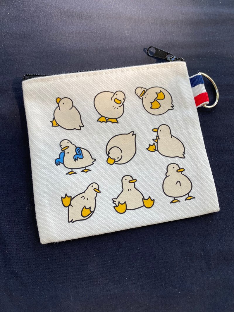 【Duck Series】Illustrated Coin Purse【White】 - กระเป๋าใส่เหรียญ - ผ้าฝ้าย/ผ้าลินิน ขาว