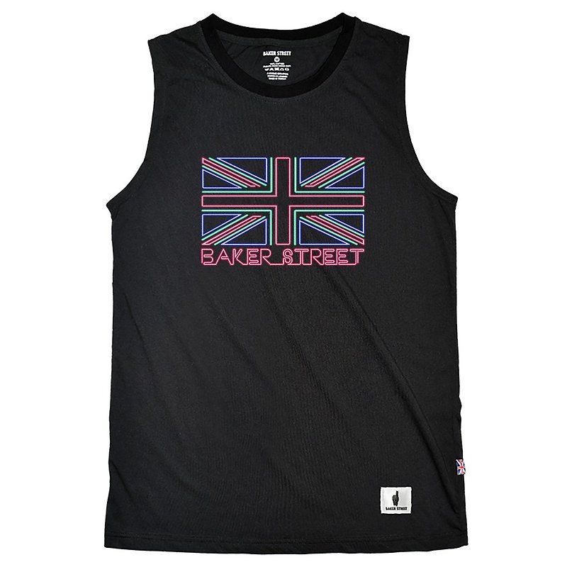 British Fashion Brand -Baker Street- Union Jack in Neon Tank Top - เสื้อกั๊กผู้ชาย - ผ้าฝ้าย/ผ้าลินิน ขาว