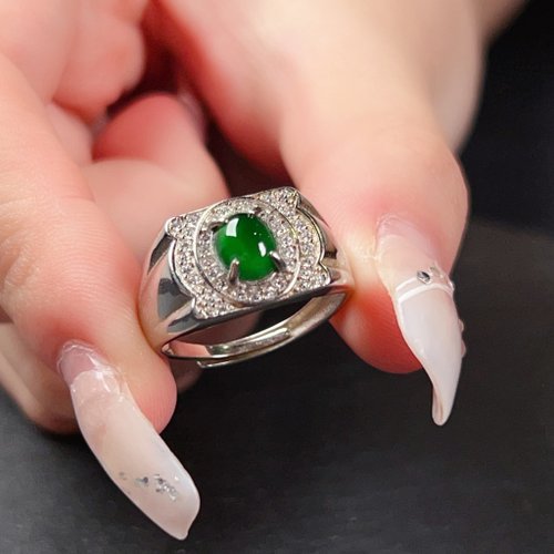 瓔珞珠寶盒 E.L.Jewelry Box 冰種老坑綠翡翠蛋面戒指 925純銀 | 天然緬甸玉A貨翡翠| 送禮