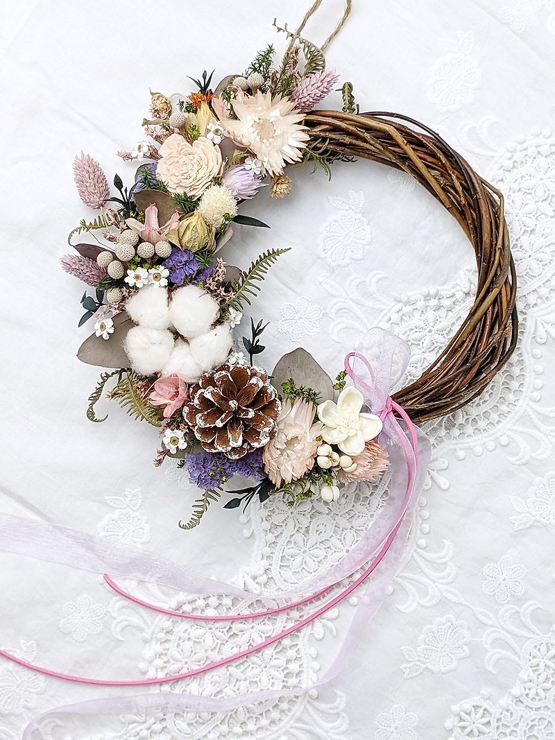 Dry Wreath - Romantic Pink Purple Half Circle Birthday Gift Valentine's Day Gift - Dried Flowers & Bouquets - Plants & Flowers Pink