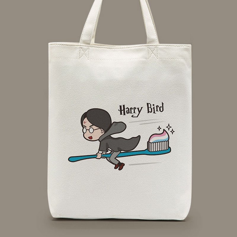 Harry Bird shoulder-back canvas bag - กระเป๋าถือ - ผ้าฝ้าย/ผ้าลินิน ขาว