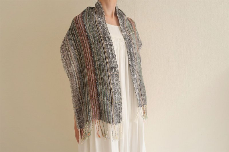 Handwoven Linen Silk Constellation Tapestry Gift Shawl (S) 24 - Scarves - Cotton & Hemp Blue