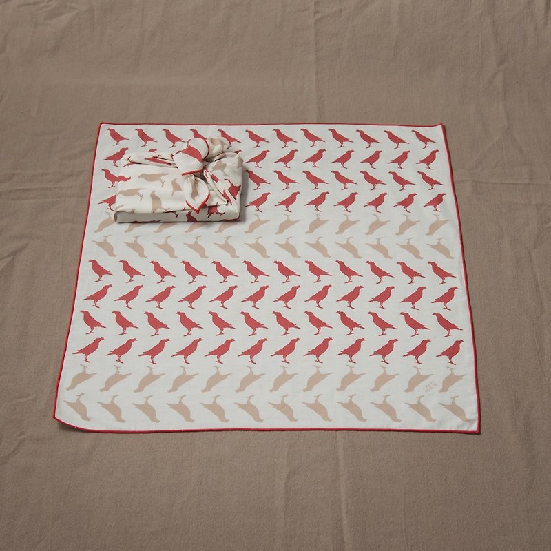 Furoshiki Cloth/Crested Myna No.5/Festival Red - ผ้าเช็ดหน้า - ผ้าฝ้าย/ผ้าลินิน สีแดง