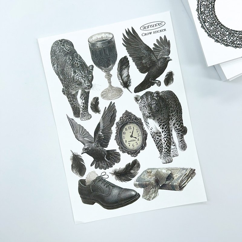 Crow Black Object Sticker (anns note) vintage - 貼紙 - 紙 黑色