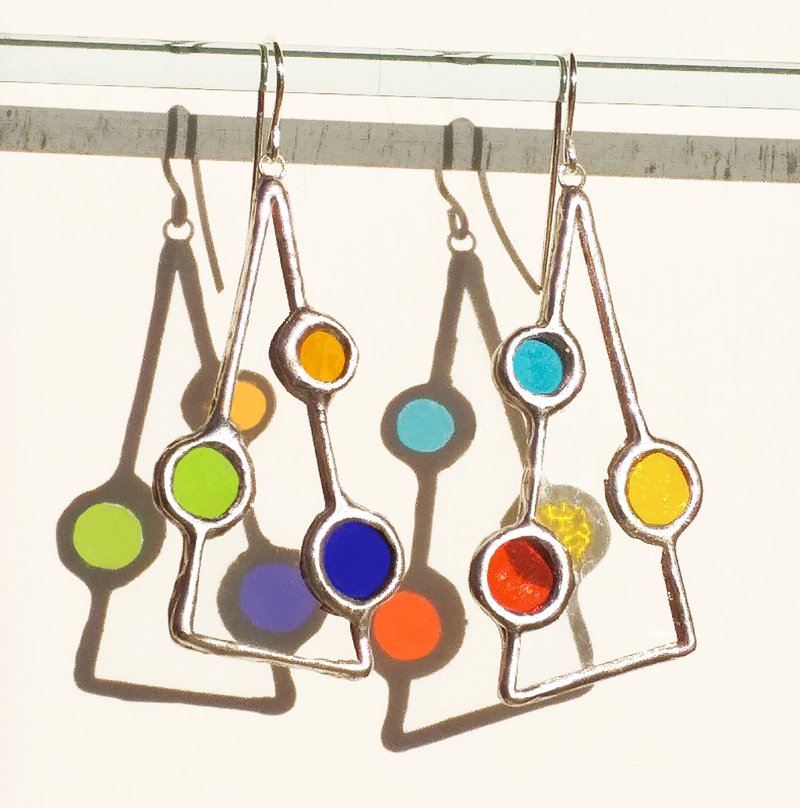 Triangle stained glass earrings Clear glass earrings - Earrings & Clip-ons - Glass Multicolor