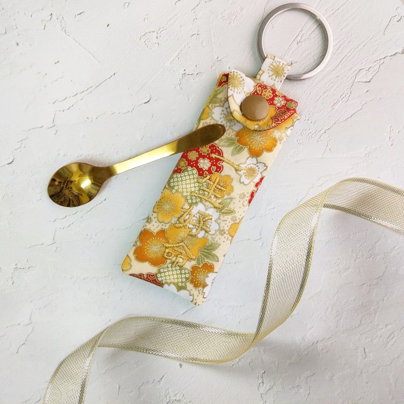 A golden spoon for a good life-colorful ball cherry blossoms. Moon gift golden spoon + storage bag (name can be embroidered) - Baby Gift Sets - Cotton & Hemp Gold