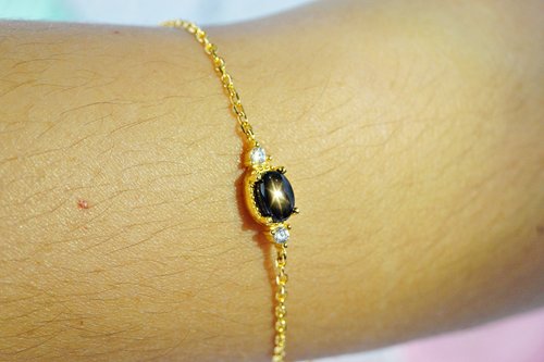 roseandmarry Natural Black Star Sapphire Bracelet Sterling Silver 925 With Gold Plated.
