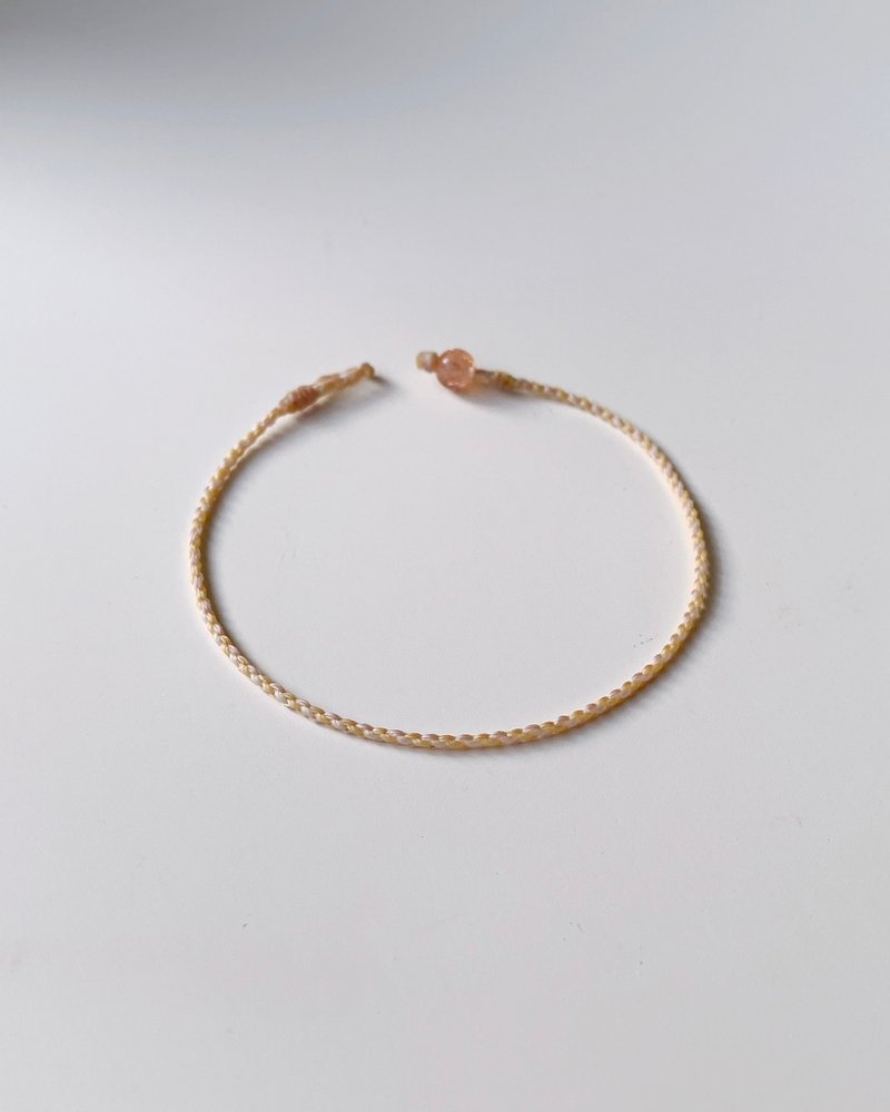 Golden sun Stone white + pink yellow + lotus root powder + apricot color / four-strand ultra-fine Wax thread - Bracelets - Other Materials Orange